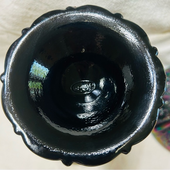 Vintage Fenton Black carnival glass paneled amethyst daisy candy dish. Mint - Picture 5 of 11